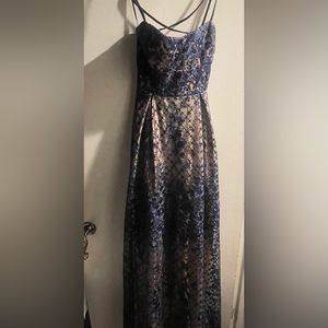 Navy Blue Flower Lace Prom dress